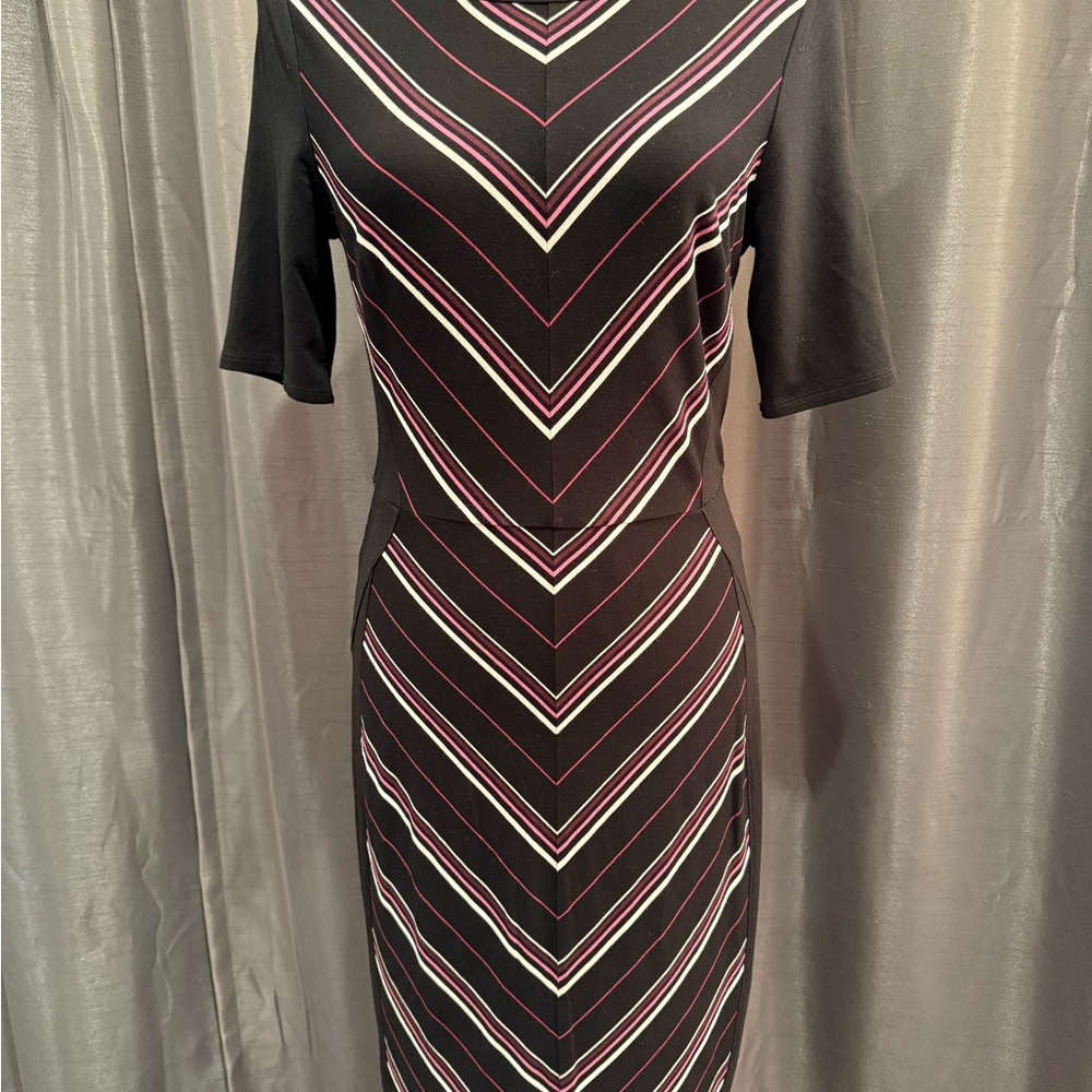Elegant Black and Pink Striped Dress